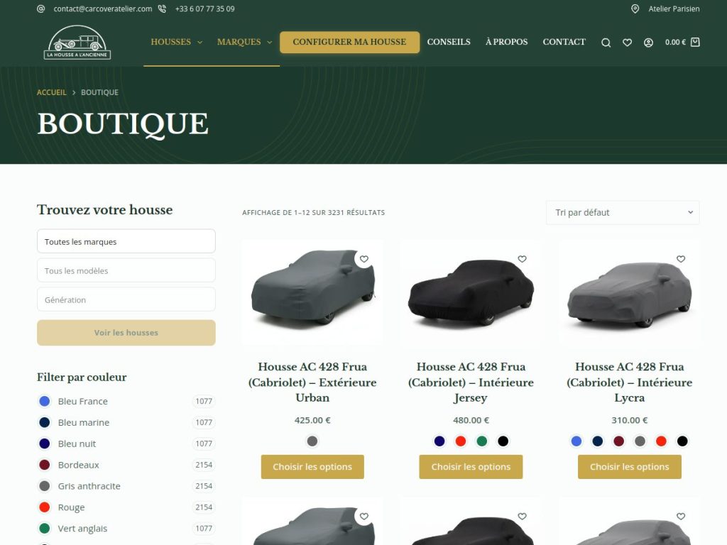 Boutique de housses sur mesure après refonte