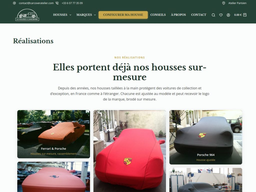 Page Réalisations : les housses livrées chez les clients