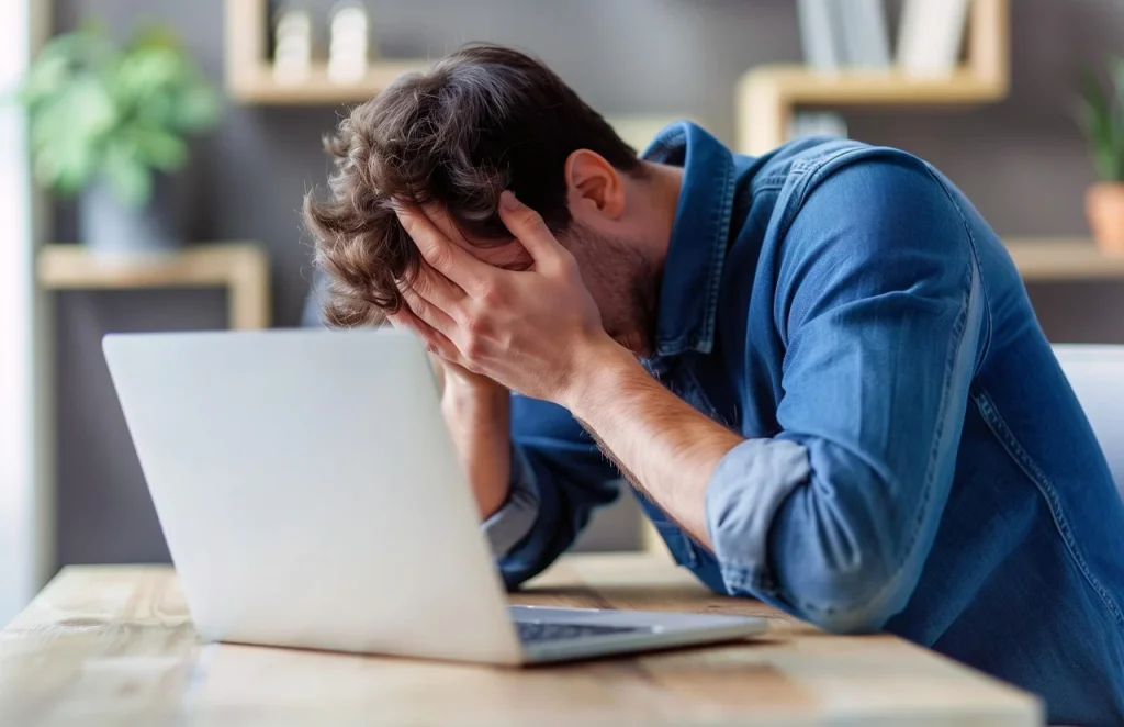 Dirigeant frustré devant un site internet qui ne génère pas de contacts