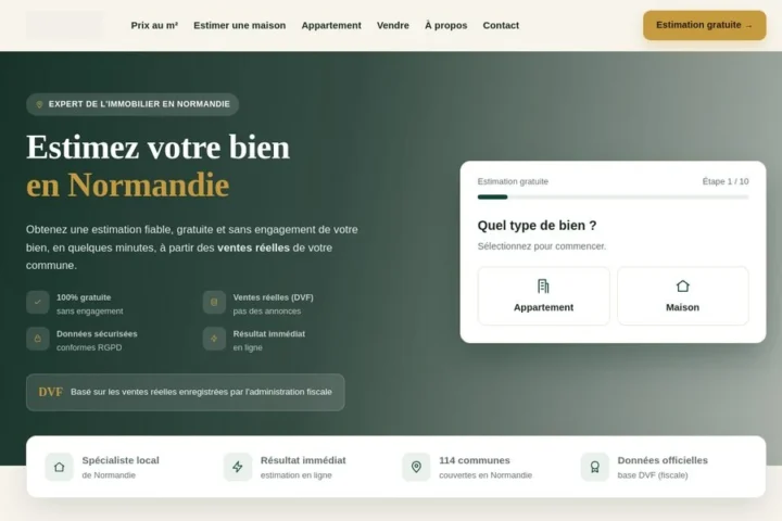 Accueil d'estimation-normandie.fr, site d'estimation immobilière en ligne créé par Charly Duguey