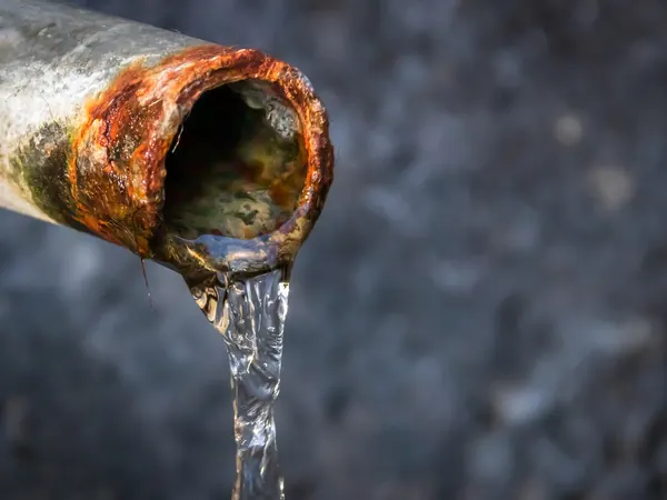 Un vieux tuyau qui fuit, l'eau s'écoule, Dégât des eaux.