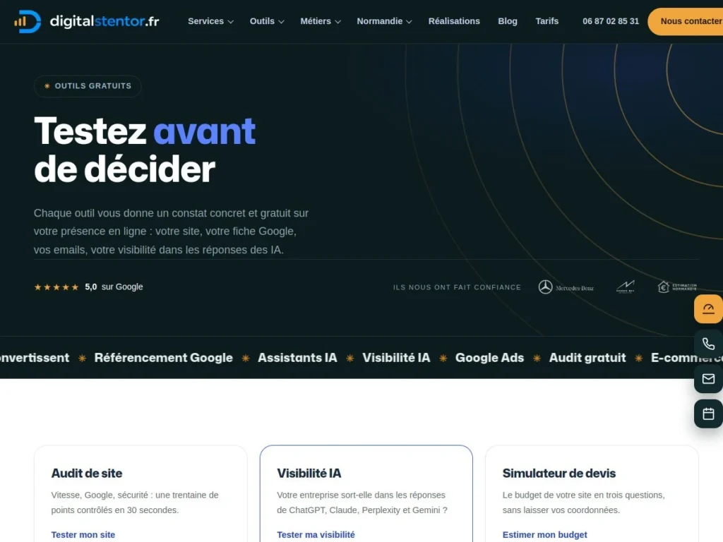 Outils d'audit de site internet en libre-service sur digitalstentor.fr