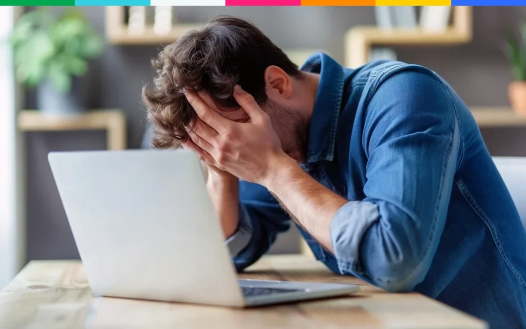 Dirigeant découragé devant son ordinateur : un site internet qui n'apparaît pas sur Google