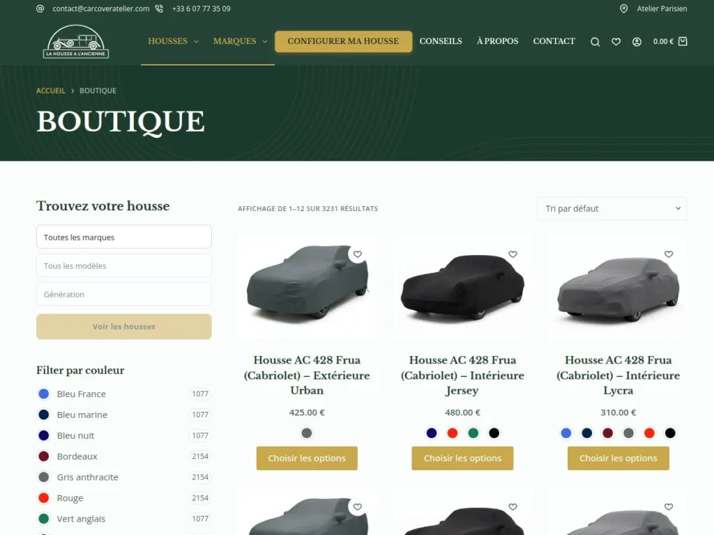 Catalogue de housses sur mesure de La Housse à l'Ancienne après refonte de la boutique en ligne