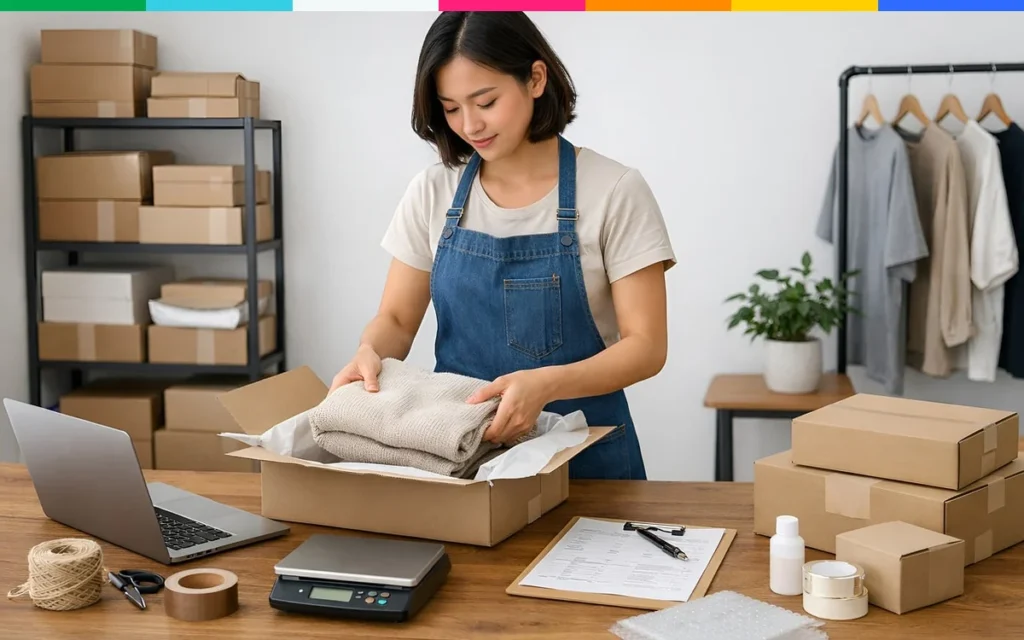 Commerçante qui prépare une commande : trouver des clients avec son site internet
