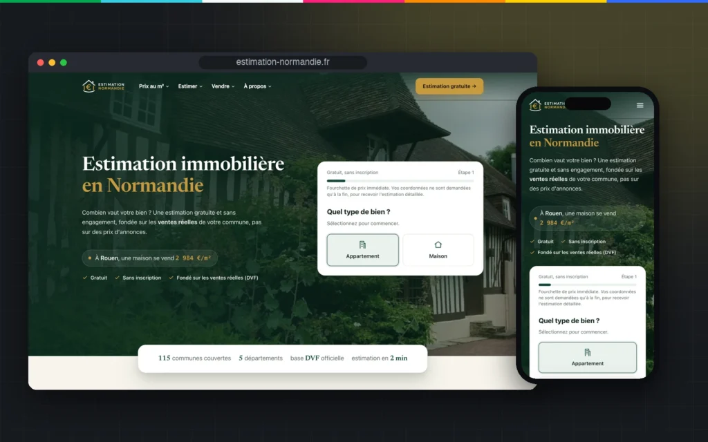Accueil d'estimation-normandie.fr sur ordinateur et sur téléphone