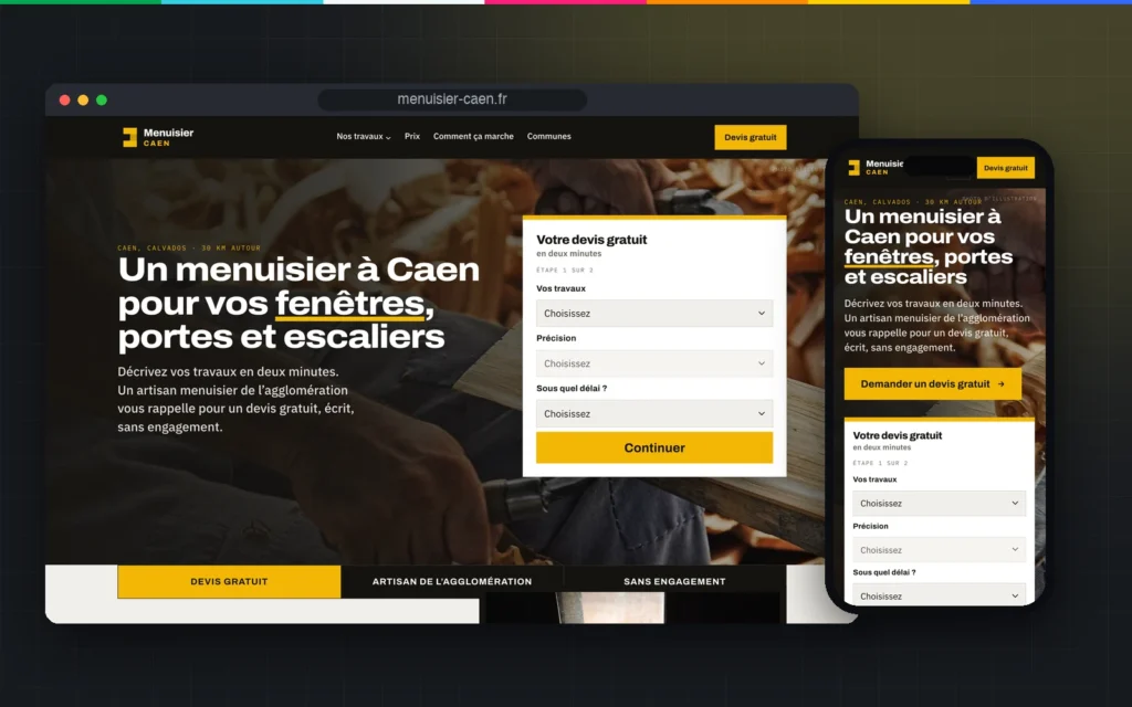 Accueil de menuisier-caen.fr sur ordinateur et sur téléphone